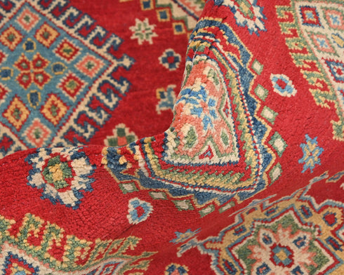 4x7 Red Kuba Afghan Hand Knotted Wool Area Rug